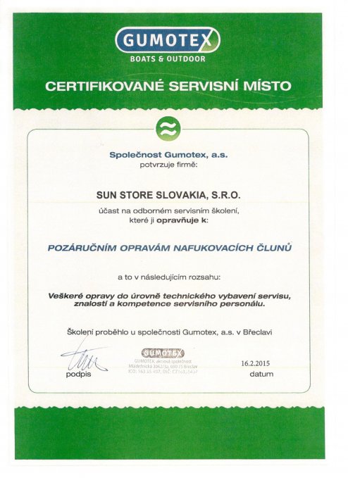 Certifikát servis Gumotex